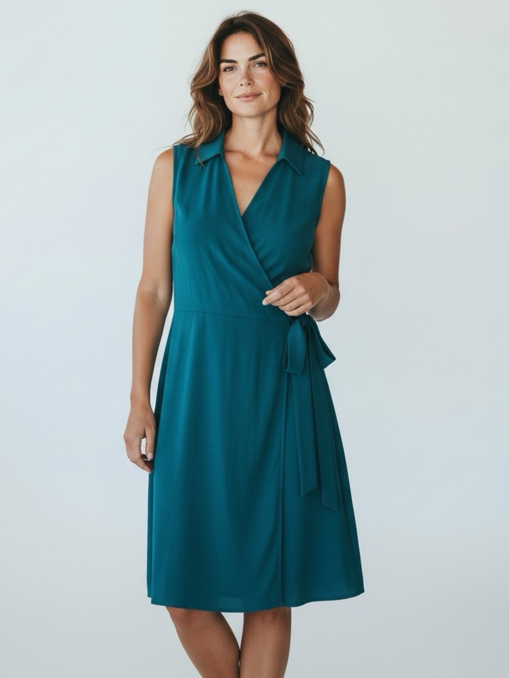 New Calvin Klein Sleeveless Teal Wrap Dress with Tie Waist size 14